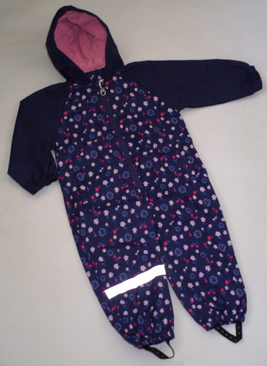 80/86, 86/92, 92/98, 98/104, 104/110cm starpsezonas lietus kombinezons ar kokvilnas oderi puķītes zils
