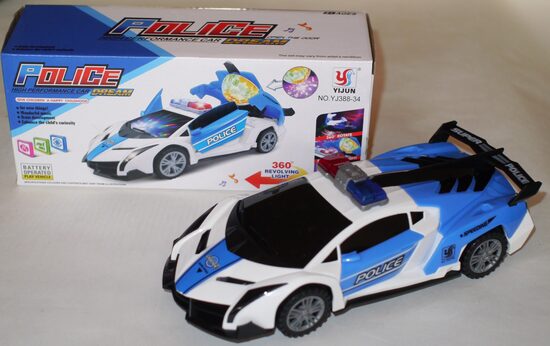 Policijas auto ar skaņu/gaismām balta