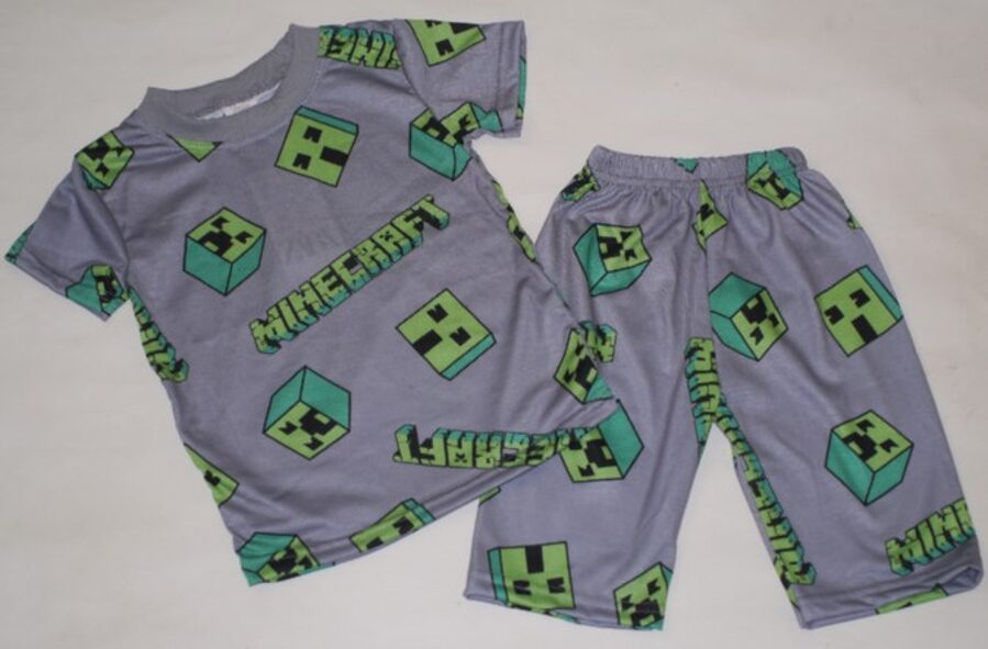 98/104, 104/110, 110/116cm vasaras kostīms minecraft pelēks raibs