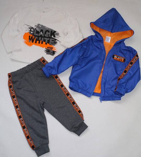  86cm 3 daļīgs komplekts puišiem ar zilu vējjaku