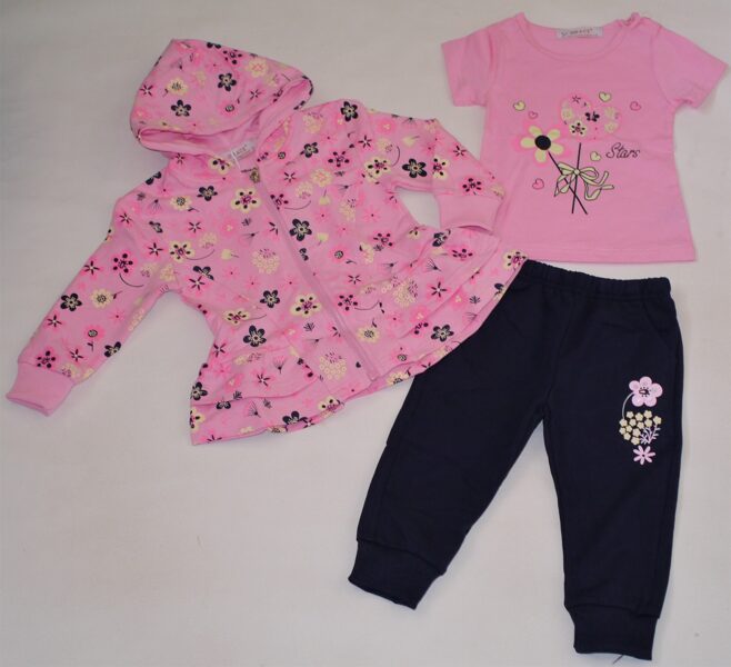 74, 92cm kostīms 3 daļīgs rozā puķītes