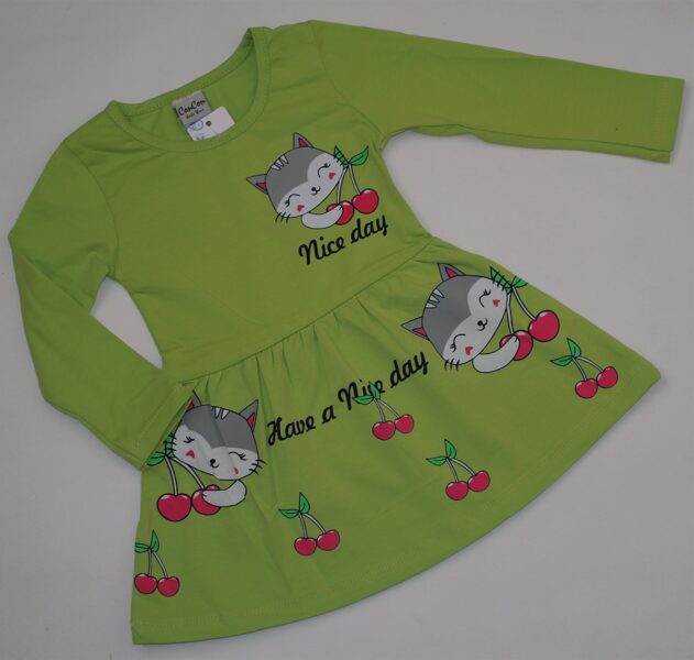 74/80, 86/92cm kleita zaļa kaķis ķirsītis