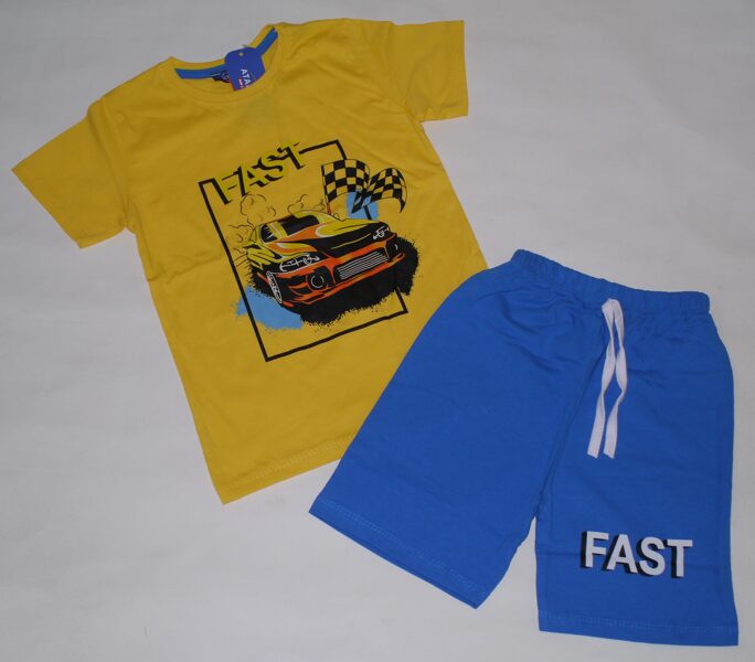 110/116, 116/122, 122/128, 128/134cm vasaras kostīms puiku FAST dzeltens