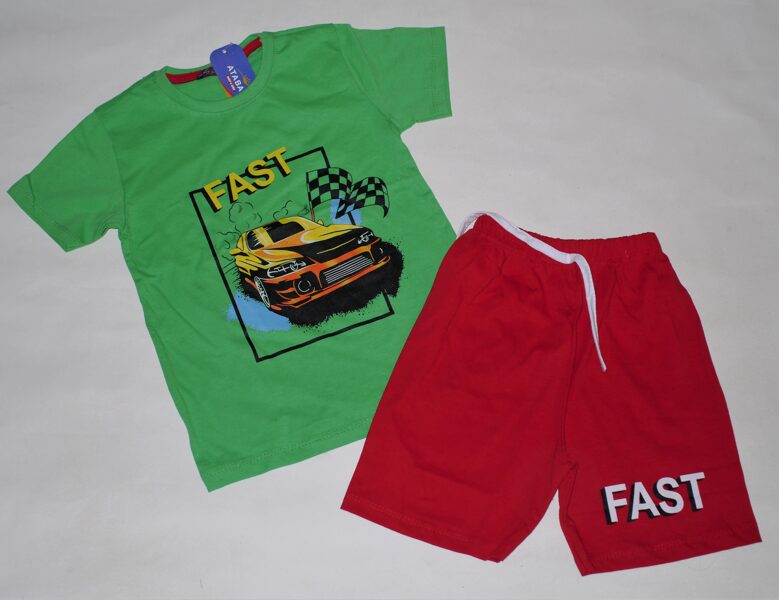 116/122, 122/128, 128/134cm vasaras kostīms puiku FAST zaļš