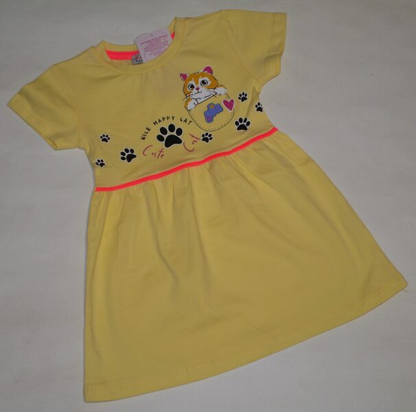 92, 98, 104, 110cm vasaras kleita kaķis kabatā dzeltena